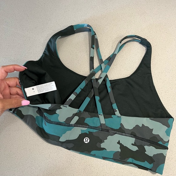 Turquoise and gray camo print, Lululemon sports bra, size 12 - Picture 2 of 3